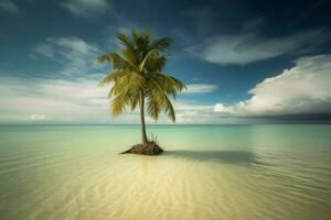 soltero palma árbol en deshabitado isla. generar ai foto