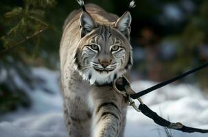 lince animal gato de cerca caminando. generar ai foto