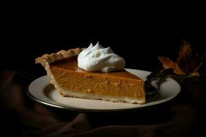 Pumpkin pie slice plate. Generate Ai photo