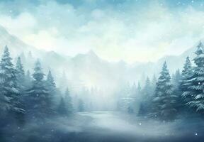 AI generated Snow background and tree winter with copy space scene background photo