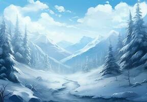 AI generated Snow background and tree winter with copy space scene background photo