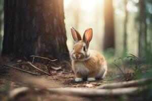 Rabbit forest nature. Generate Ai photo