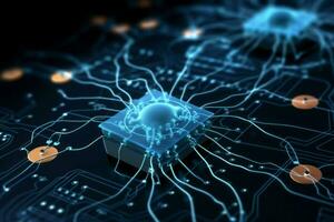 Single neuron synapses scheme board. Generate Ai photo