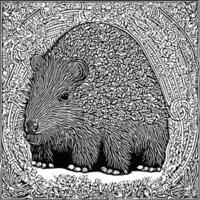 Capybara graphic art, black and white illustration of largest South American rodent. vector