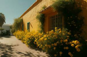 pared base bañado inclinación amarillo flores generar ai foto