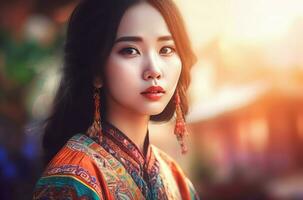 Beauty Vietnamese girl sunny light. Generate Ai photo