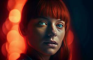 Cinematic red hair girl. Generate Ai photo