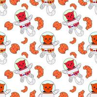 Cosmic seamless pattern, cute doodle cat astronauts floating in space, vector illustration