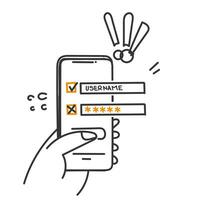 hand drawn doodle entering wrong password on mobile illustration vector