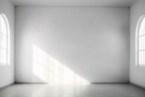 White Wall Room with Natural Light Shining Through Window. AI Generative photo