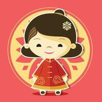 Flat design smiling child with East Asian vector