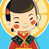 Flat design smiling child with East Asian vector