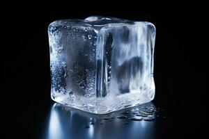 hielo cubo aislado en negro antecedentes. ai generativo foto