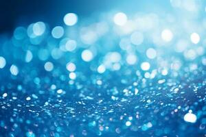 Sapphire Bokeh Background. Royal Blue Sparkle with Crystal Droplets. AI Generative photo