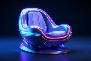 Neon Glowing Blue Purple Futuristic Chair. AI Generative photo