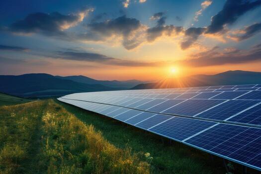 Creating sustainable energy using solar panels and wind farms is enterprise friendly. The concept of clean and sustainable development. Generative AI photo