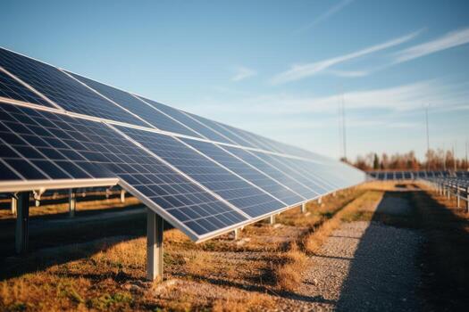 Creating sustainable energy using solar panels and wind farms is enterprise friendly. The concept of clean and sustainable development. Generative AI photo