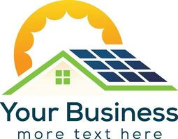 solar energy logo design with house and sun vector