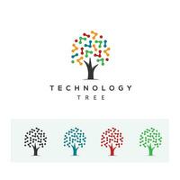 creative colorful digital technology tree logo connect molecule communication vector