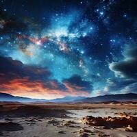 Cosmic milky way galaxy background with nebula, stardust and bright shining stars. Generative AI photo
