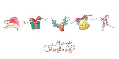 merry christmas thin line continuous greeting flat design vector