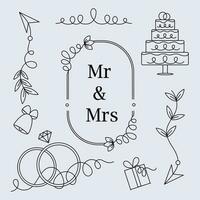 Elements for wedding design on withe background. Vector image in doodle style