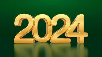 contento nuevo año 2024. dorado 3d números 2024 aislado en verde antecedentes. realista festivo metálico lujo oro números. alegre Navidad y contento nuevo año saludo tarjeta. vector ilustración.