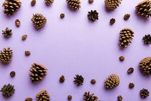 minimal creative cone frame arrangement pattern on colored background . flat lay, top view. christmas background with copy space photo