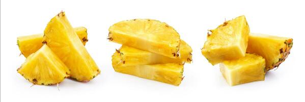 Pineapple slices isolated on white background. Collection photo