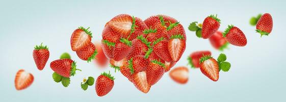 Heart made of strawberries isolated on white background photo