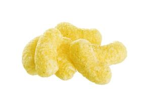 Crunchy corn snacks isolated on white background photo