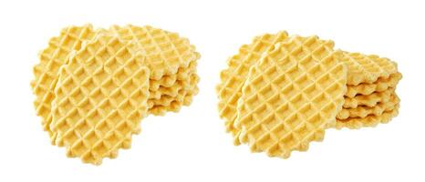 Stack of belgian waffles isolated on white background photo