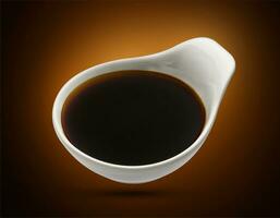 Soy sauce in bowl isolated, shoyu closeup in dish photo