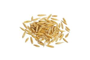 Pile of oat seeds isolated on white background, top view photo