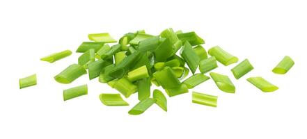 Chopped chives, fresh green onions isolated on white background photo