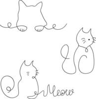 Set of cats in one line art style. Silhouette of cat for print, keychain, t-shirt. Vector illustration