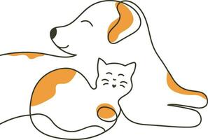 Cute funny cat and dog. Outline line art. Logo, vector illustration