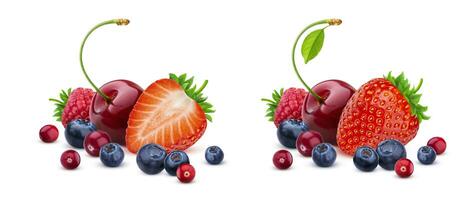 Berry mix isolated on white background, pile of fresh wild berries photo