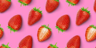 Strawberry seamless pattern, top view, flat lay photo