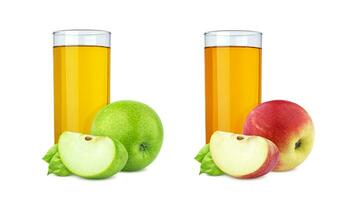 Glass of fresh apple juice and piece of fruit isolated on white background with clipping path photo