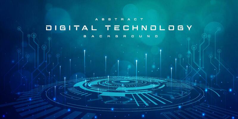 Digital technology Ai big data blue green background, cyber nano information, abstract communication, innovation future tech data, internet network speed connection lines dots, illustration vector 3d