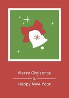 Christmas and New Year greeting card with Christmas Bell with Ribbon and greetings text for winter holidays vector