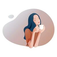 ilustración de mujer quien disfruta Bebiendo caliente café. relajarse tiempo. vector