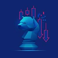 concept of stock market bearish or business metaphor, graphic of bear chess piece with stock market element vector