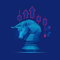 concept of stock market bullish or business metaphor, graphic of bull chess piece with stock market element vector