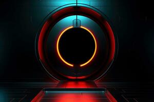 AI generated Abstract colorful neon padlock on black background, Generative AI photo