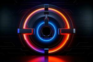 AI generated Abstract colorful neon padlock on black background, Generative AI photo