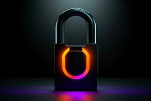 AI generated Abstract colorful neon padlock on black background, Generative AI photo