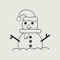 Snowman line art style vector illustration, christmas element design