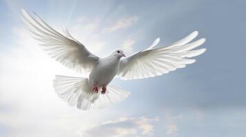 White doves and bright lights in the sky as a peace and spiritual symbol of Christian people. Holy spirit symbol. AI Generated photo